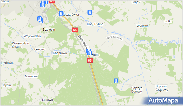 mapa Ruda gmina Grajewo, Ruda gmina Grajewo na mapie Targeo