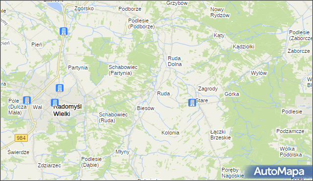 mapa Ruda gmina Radomyśl Wielki, Ruda gmina Radomyśl Wielki na mapie Targeo