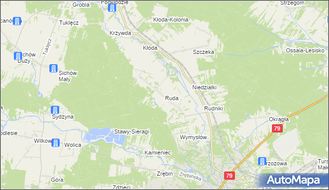 mapa Ruda gmina Rytwiany, Ruda gmina Rytwiany na mapie Targeo