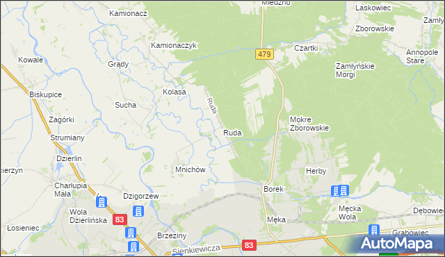 mapa Ruda gmina Sieradz, Ruda gmina Sieradz na mapie Targeo