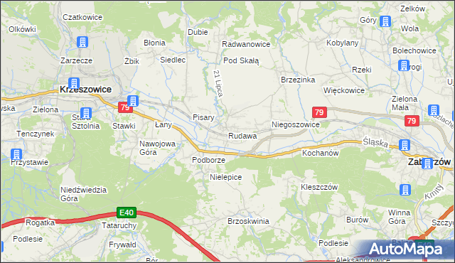 mapa Rudawa gmina Zabierzów, Rudawa gmina Zabierzów na mapie Targeo
