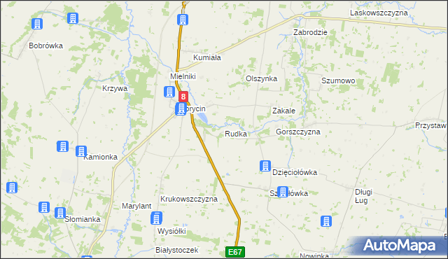 mapa Rudka gmina Korycin, Rudka gmina Korycin na mapie Targeo