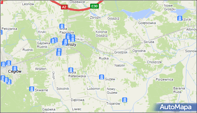 mapa Rudka gmina Mrozy, Rudka gmina Mrozy na mapie Targeo
