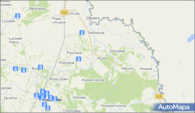 mapa Rudka gmina Ruda-Huta, Rudka gmina Ruda-Huta na mapie Targeo