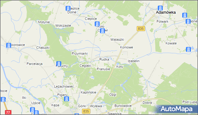 mapa Rudka gmina Sieniawa, Rudka gmina Sieniawa na mapie Targeo