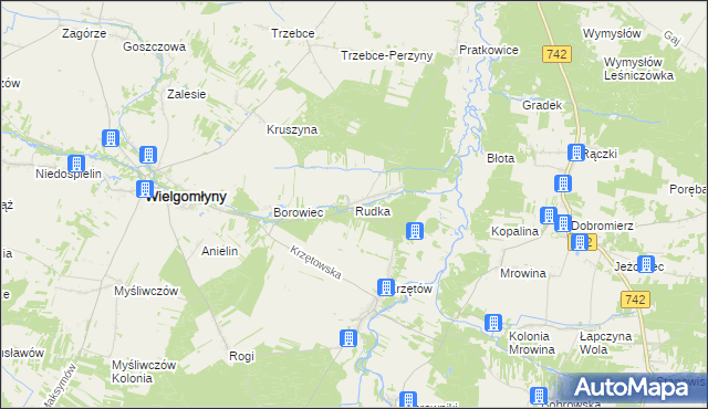 mapa Rudka gmina Wielgomłyny, Rudka gmina Wielgomłyny na mapie Targeo