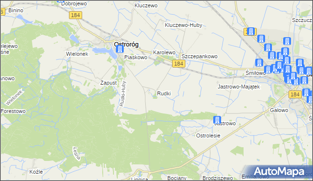 mapa Rudki gmina Ostroróg, Rudki gmina Ostroróg na mapie Targeo