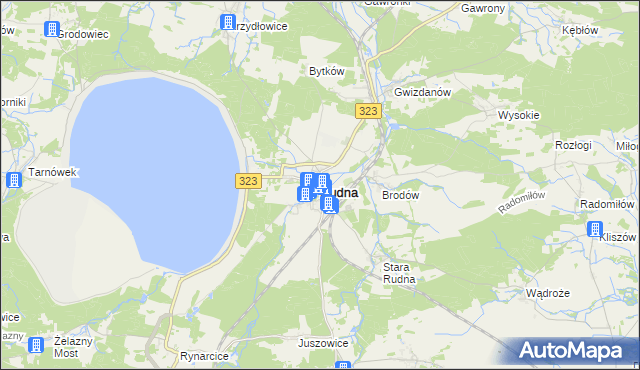 mapa Rudna powiat lubiński, Rudna powiat lubiński na mapie Targeo