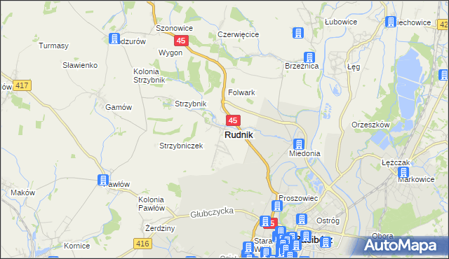 mapa Rudnik powiat raciborski, Rudnik powiat raciborski na mapie Targeo
