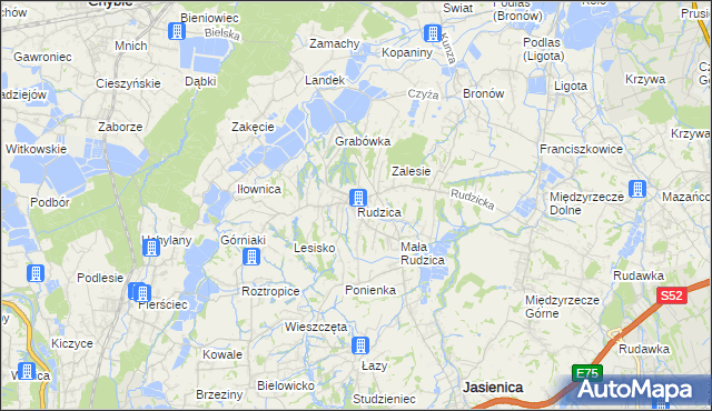 mapa Rudzica gmina Jasienica, Rudzica gmina Jasienica na mapie Targeo
