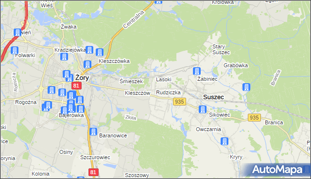 mapa Rudziczka gmina Suszec, Rudziczka gmina Suszec na mapie Targeo