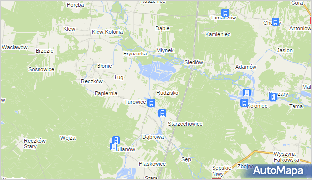 mapa Rudzisko gmina Fałków, Rudzisko gmina Fałków na mapie Targeo
