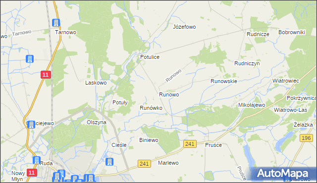 mapa Runowo gmina Wągrowiec, Runowo gmina Wągrowiec na mapie Targeo