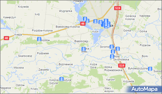 mapa Ruska Wieś gmina Kock, Ruska Wieś gmina Kock na mapie Targeo