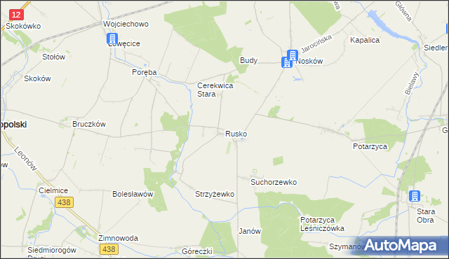 mapa Rusko gmina Jaraczewo, Rusko gmina Jaraczewo na mapie Targeo