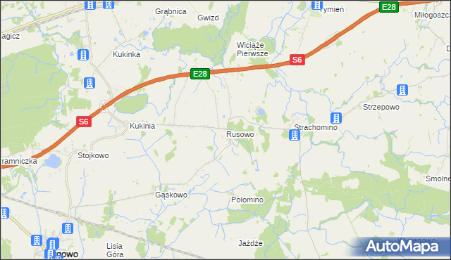 mapa Rusowo, Rusowo na mapie Targeo