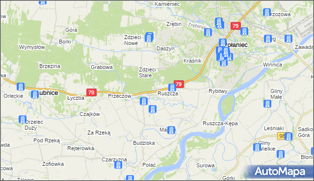 mapa Ruszcza gmina Połaniec, Ruszcza gmina Połaniec na mapie Targeo