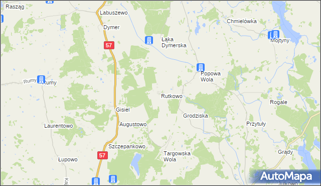 mapa Rutkowo gmina Dźwierzuty, Rutkowo gmina Dźwierzuty na mapie Targeo