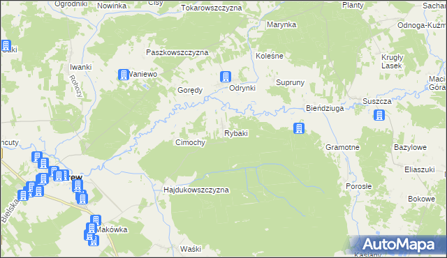 mapa Rybaki gmina Narew, Rybaki gmina Narew na mapie Targeo