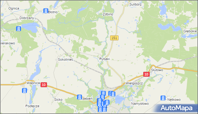 mapa Rybaki gmina Recz, Rybaki gmina Recz na mapie Targeo