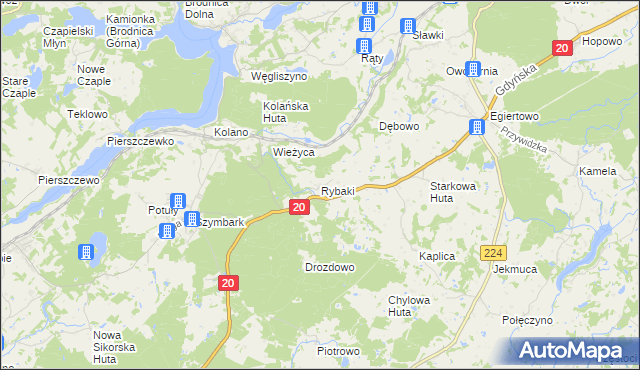 mapa Rybaki gmina Somonino, Rybaki gmina Somonino na mapie Targeo