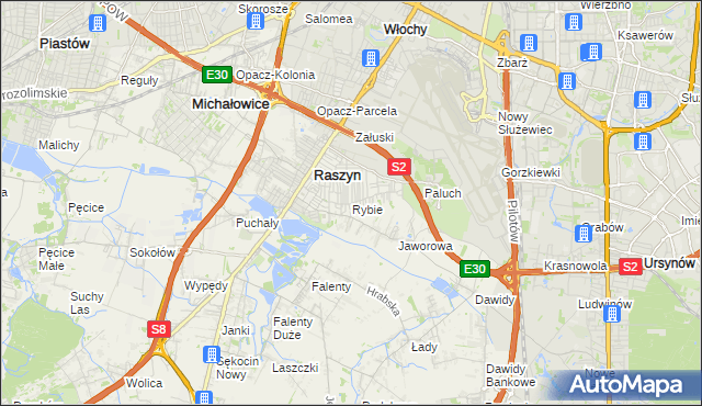 mapa Rybie gmina Raszyn, Rybie gmina Raszyn na mapie Targeo