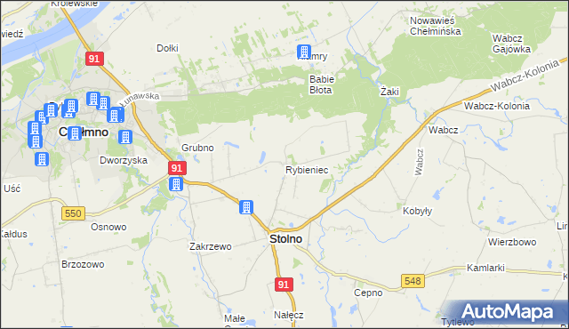 mapa Rybieniec gmina Stolno, Rybieniec gmina Stolno na mapie Targeo