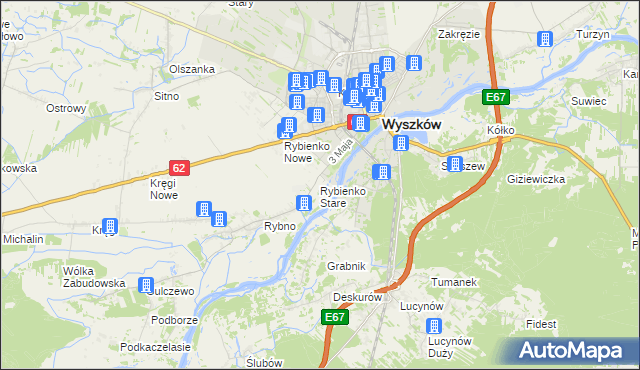 mapa Rybienko Stare, Rybienko Stare na mapie Targeo