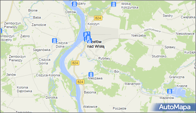 mapa Rybitwy gmina Józefów nad Wisłą, Rybitwy gmina Józefów nad Wisłą na mapie Targeo