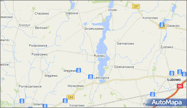 mapa Rybitwy gmina Łubowo, Rybitwy gmina Łubowo na mapie Targeo