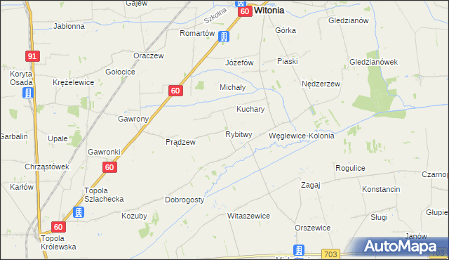 mapa Rybitwy gmina Witonia, Rybitwy gmina Witonia na mapie Targeo