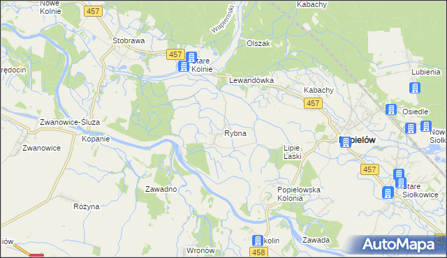 mapa Rybna gmina Popielów, Rybna gmina Popielów na mapie Targeo