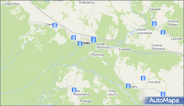 mapa Rybnica gmina Susiec, Rybnica gmina Susiec na mapie Targeo
