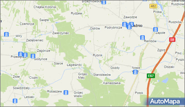 mapa Rybnik gmina Brzeźnio, Rybnik gmina Brzeźnio na mapie Targeo