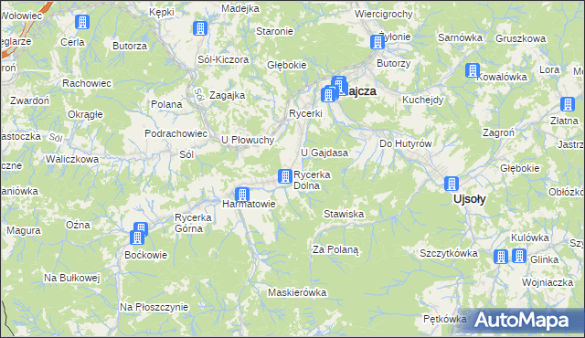 mapa Rycerka Dolna, Rycerka Dolna na mapie Targeo