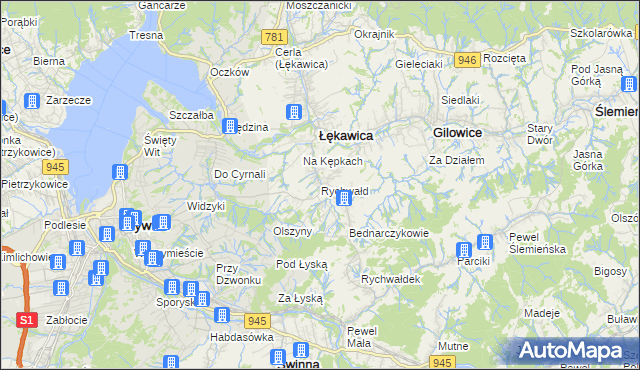 mapa Rychwałd gmina Gilowice, Rychwałd gmina Gilowice na mapie Targeo