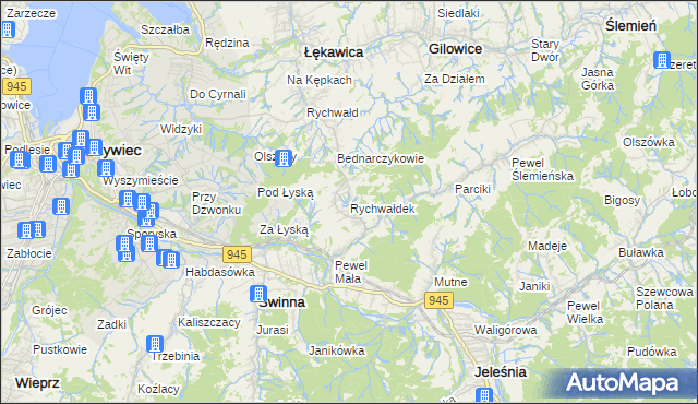 mapa Rychwałdek, Rychwałdek na mapie Targeo