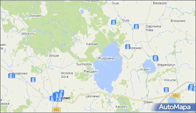 mapa Rydzówka gmina Węgorzewo, Rydzówka gmina Węgorzewo na mapie Targeo