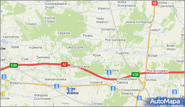 mapa Rysie gmina Dębe Wielkie, Rysie gmina Dębe Wielkie na mapie Targeo