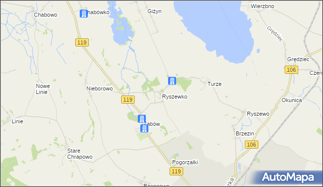 mapa Ryszewko gmina Pyrzyce, Ryszewko gmina Pyrzyce na mapie Targeo