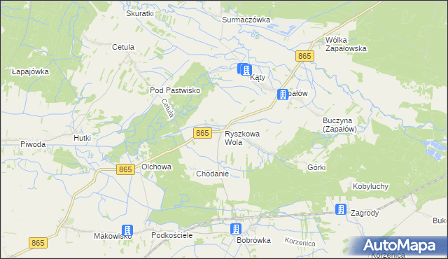 mapa Ryszkowa Wola, Ryszkowa Wola na mapie Targeo