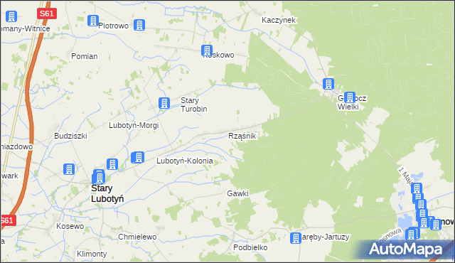 mapa Rząśnik gmina Stary Lubotyń, Rząśnik gmina Stary Lubotyń na mapie Targeo