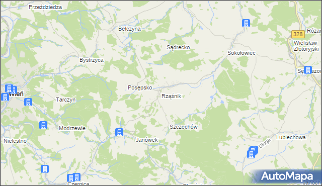 mapa Rząśnik gmina Świerzawa, Rząśnik gmina Świerzawa na mapie Targeo