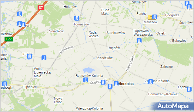 mapa Rzeczków gmina Wierzbica, Rzeczków gmina Wierzbica na mapie Targeo