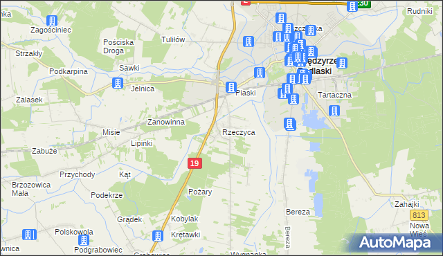mapa Rzeczyca gmina Międzyrzec Podlaski, Rzeczyca gmina Międzyrzec Podlaski na mapie Targeo