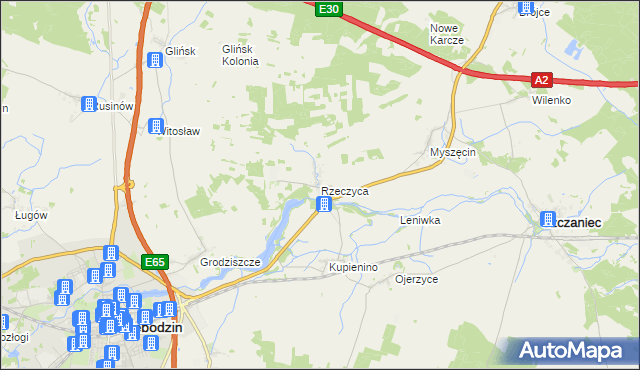 mapa Rzeczyca gmina Świebodzin, Rzeczyca gmina Świebodzin na mapie Targeo
