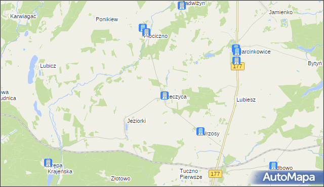 mapa Rzeczyca gmina Tuczno, Rzeczyca gmina Tuczno na mapie Targeo