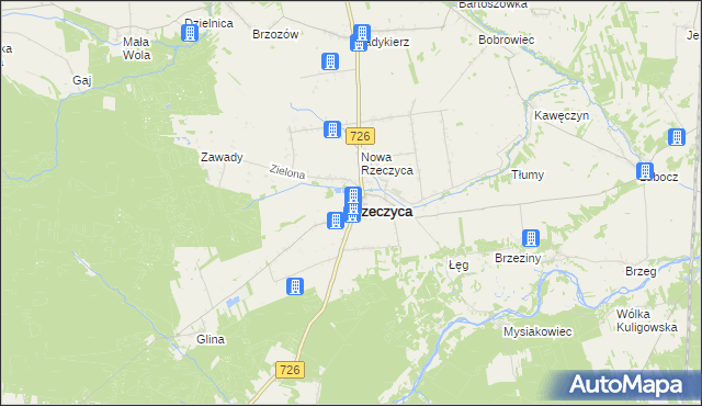 mapa Rzeczyca powiat tomaszowski, Rzeczyca powiat tomaszowski na mapie Targeo