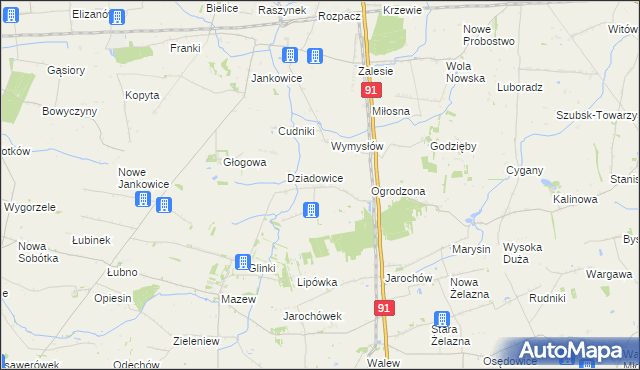 mapa Rzędków gmina Daszyna, Rzędków gmina Daszyna na mapie Targeo