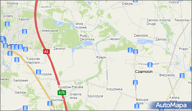 mapa Rzepki gmina Czarnocin, Rzepki gmina Czarnocin na mapie Targeo